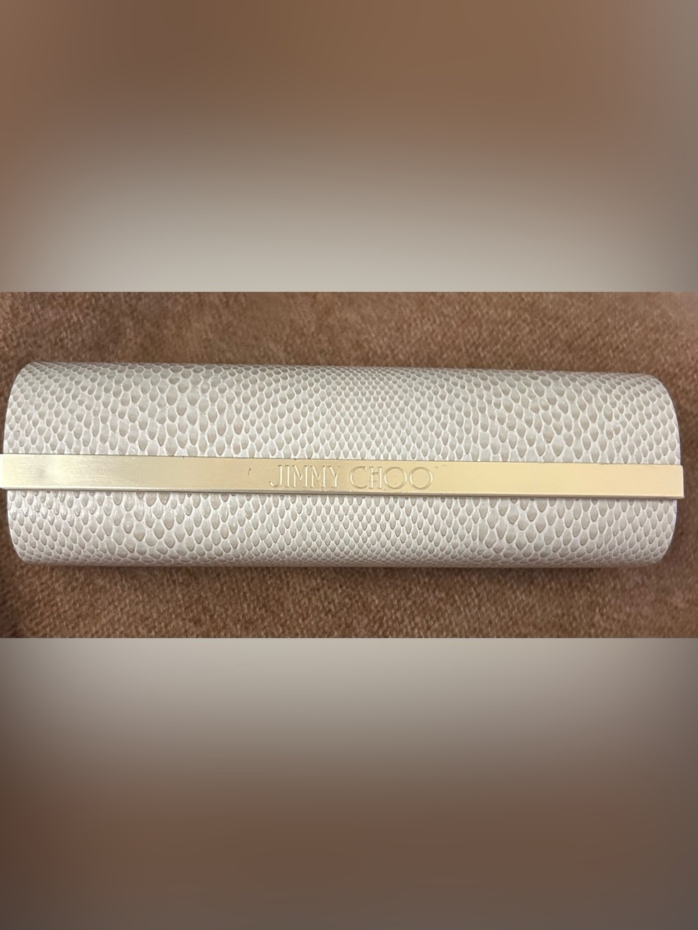 Jimmy Choo Beige faux Snakeskin Gold trim Eyeglass Case